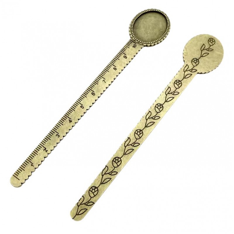 Support Marque-Page Règle Bronze pour Cabochon 18x25mm