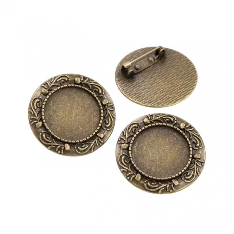 Support Broche Bronze Ornementé pour Cabochon 20mm