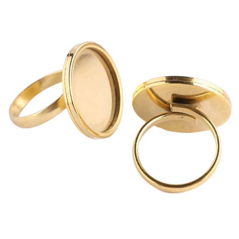 Support Bague Ajustable Doré en Acier Inoxydable  pour Cabochon 20mm