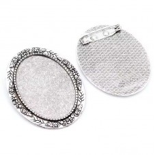 Support Broche Argenté pour Cabochon 30x40mm pour la Création de Bijoux Fantaisie - DIY