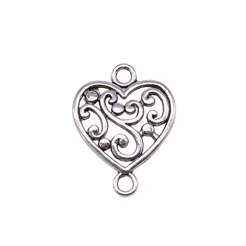 4 Connecteurs Coeur Argenté 19x15mm Saint Valentin