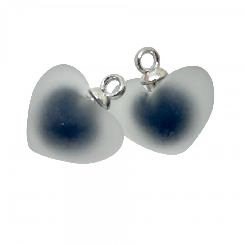 2 Breloques Coeur en Résine Translucide Effet Givré Métal Argenté 18mm