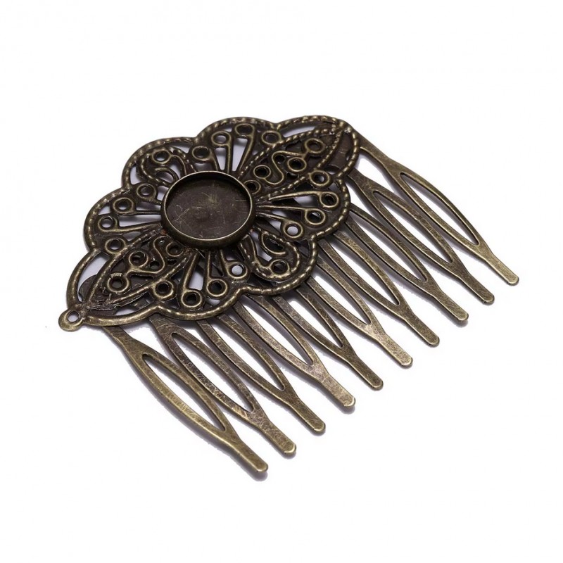 Support Barrette Peigne Bronze pour Cabochon 12mm