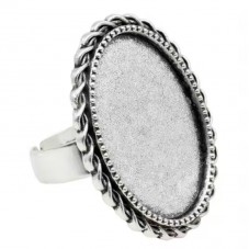 Support Bague Ajustable Argenté pour Cabochon 18x25mm pour la Création de Bijoux Fantaisie - DIY