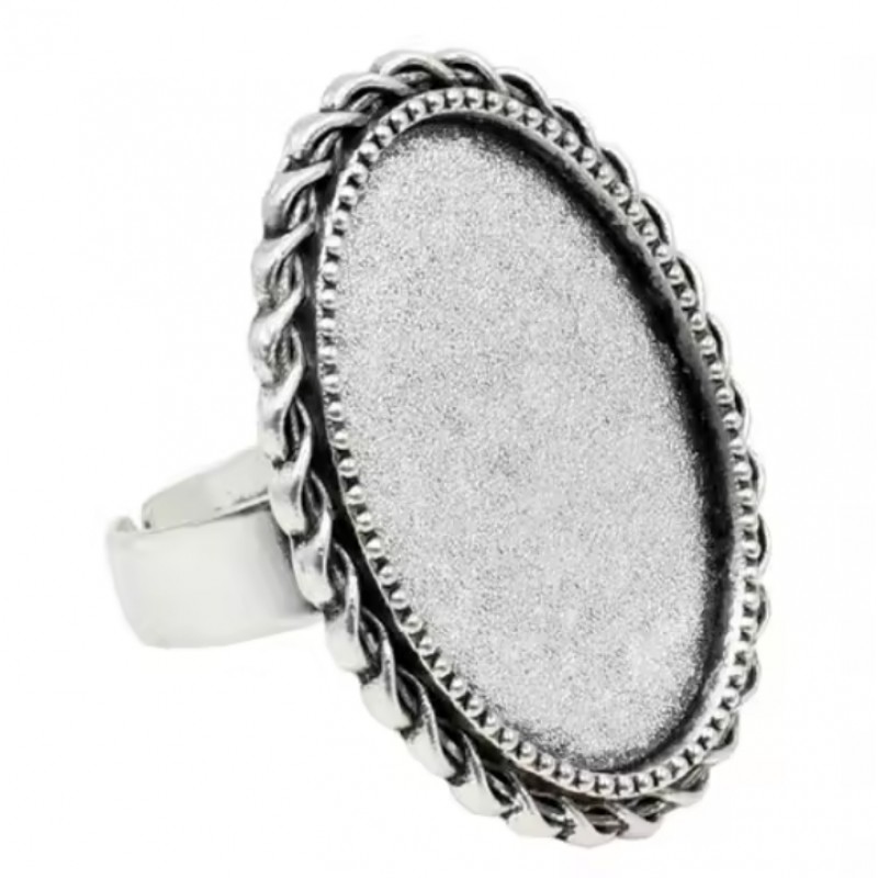 Support Bague Ajustable Argenté Tressé pour Cabochon Ovale 18x25mm