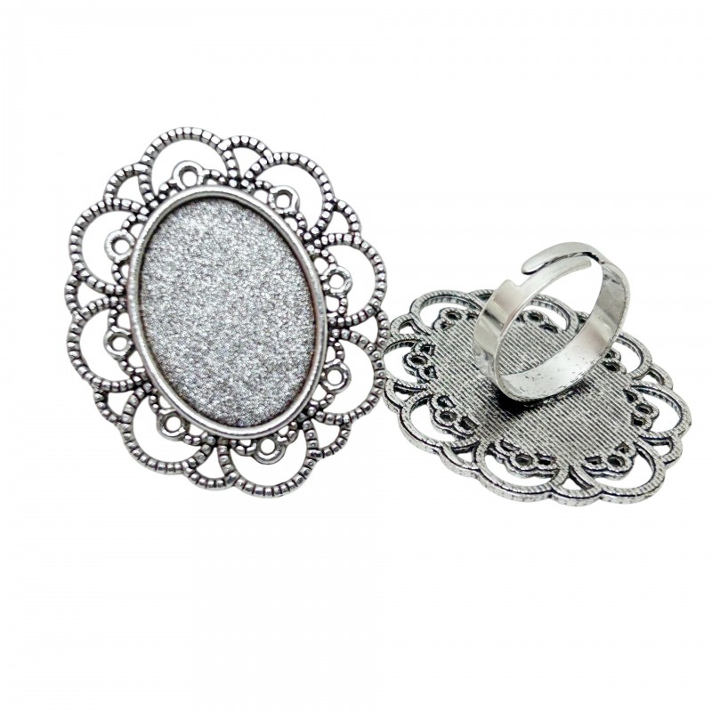 Support Bague Ajustable Argenté pour Cabochon 18x25mm