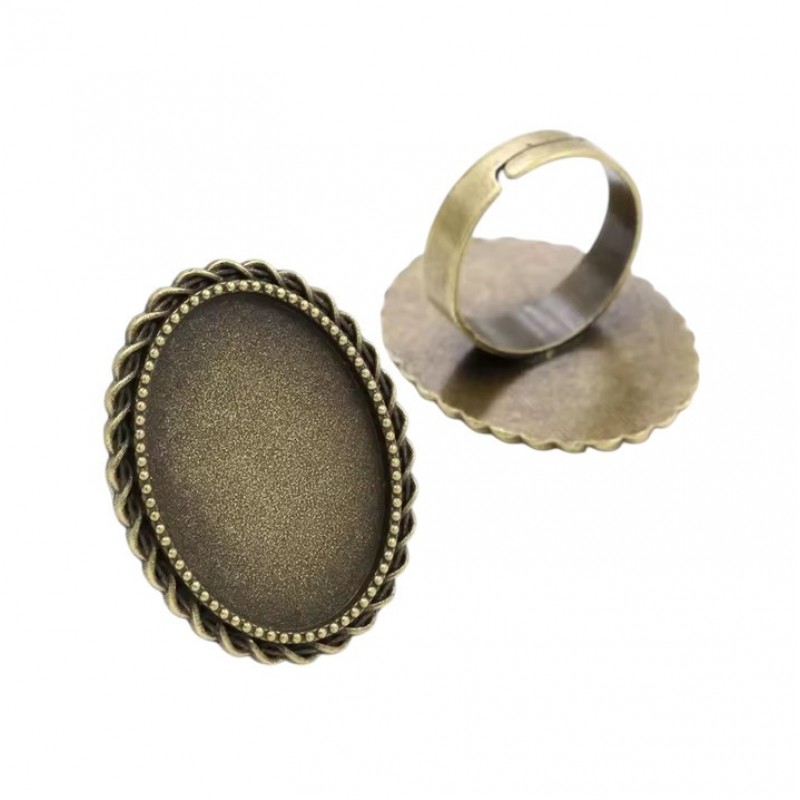Support Bague Ajustable Bronze pour Cabochon 18x25mm