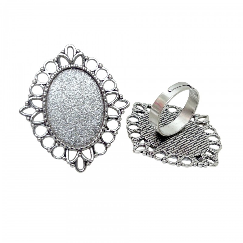 Support Bague Ajustable Argenté pour Cabochon 18x25mm