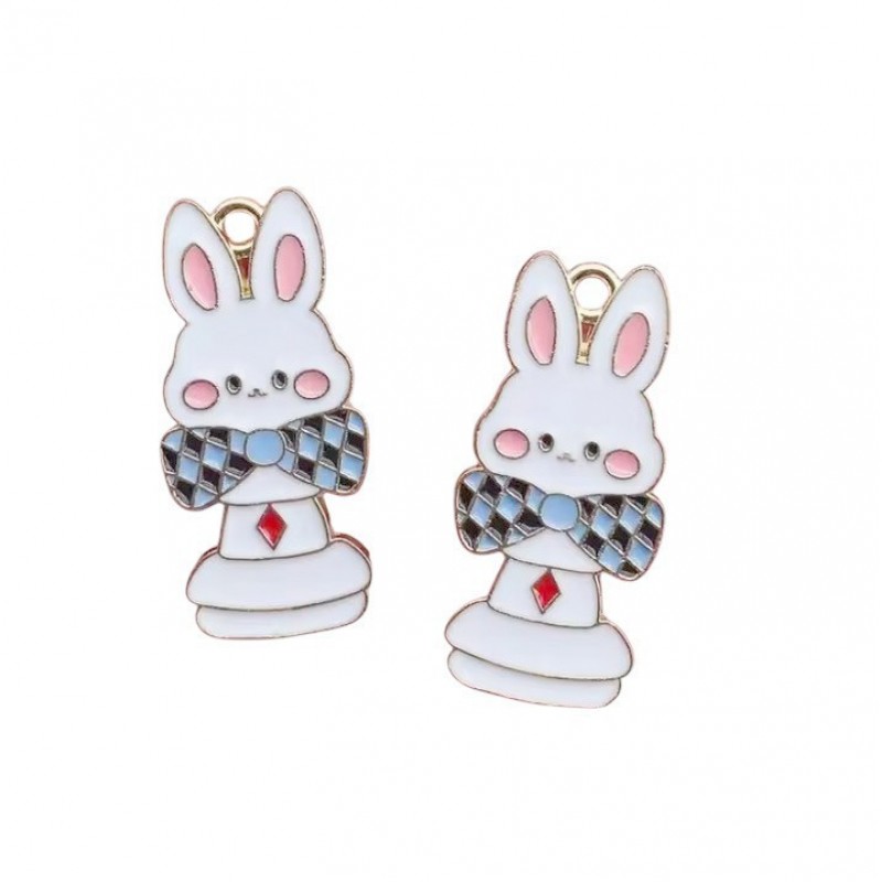 Breloque Lapin Alice au Pays des Merveilles en Émail Métal Doré 30x14mm