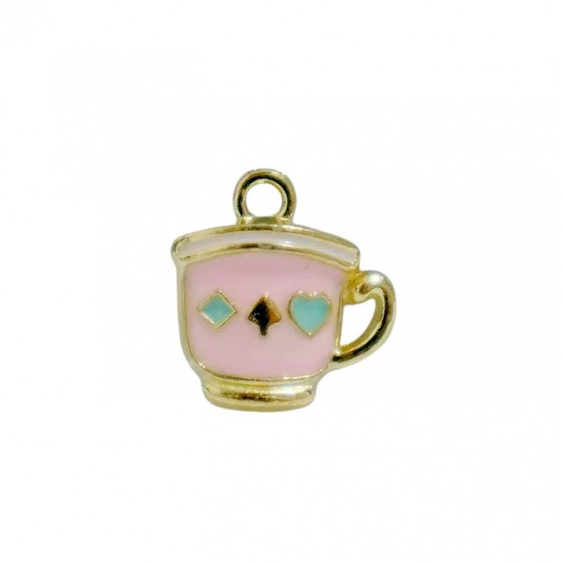 2 Breloques Tasse Alice au Pays des Merveilles en Émail Métal Doré 15x14mm