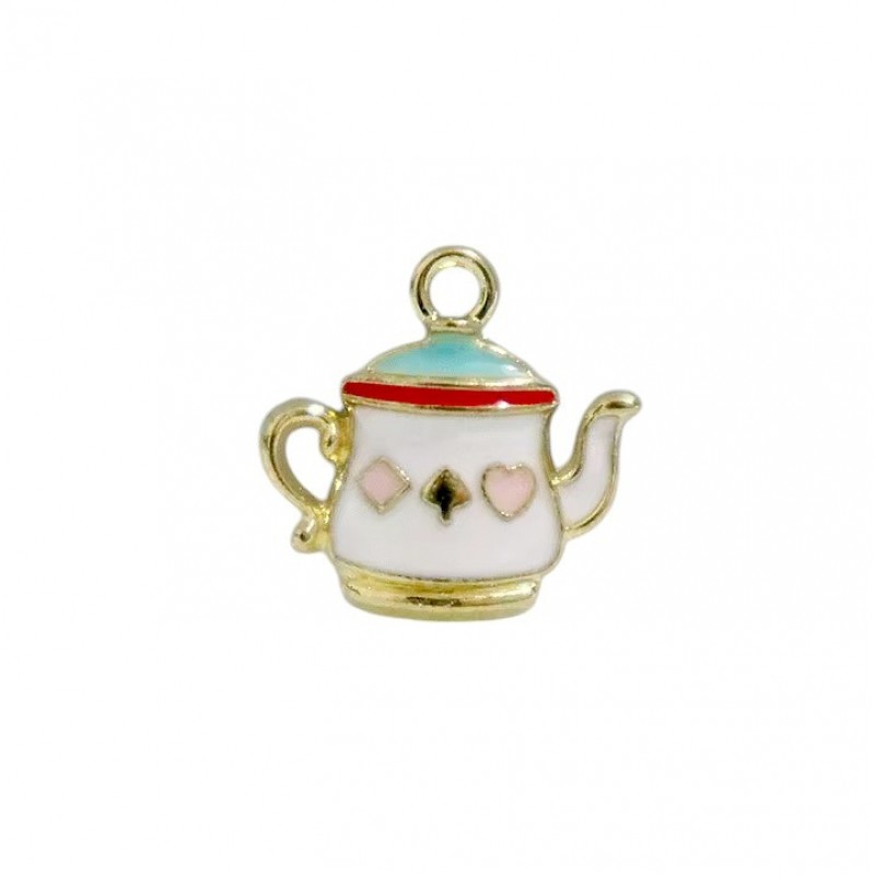 2 Breloques Théière Alice au Pays des Merveilles en Émail Métal Doré 17x18mm