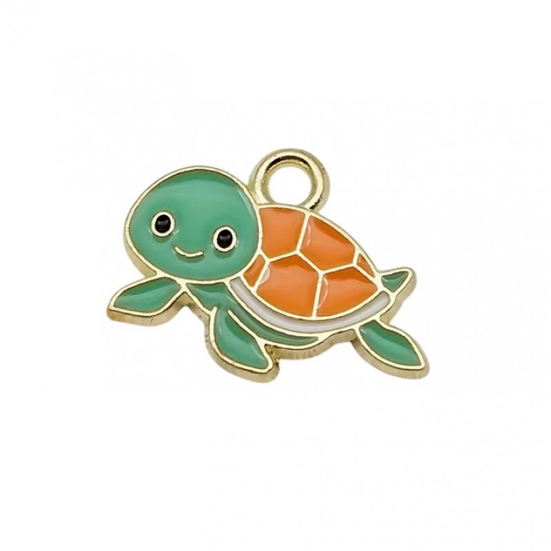 2 Breloques Tortue en Émail Métal Doré 17x12mm