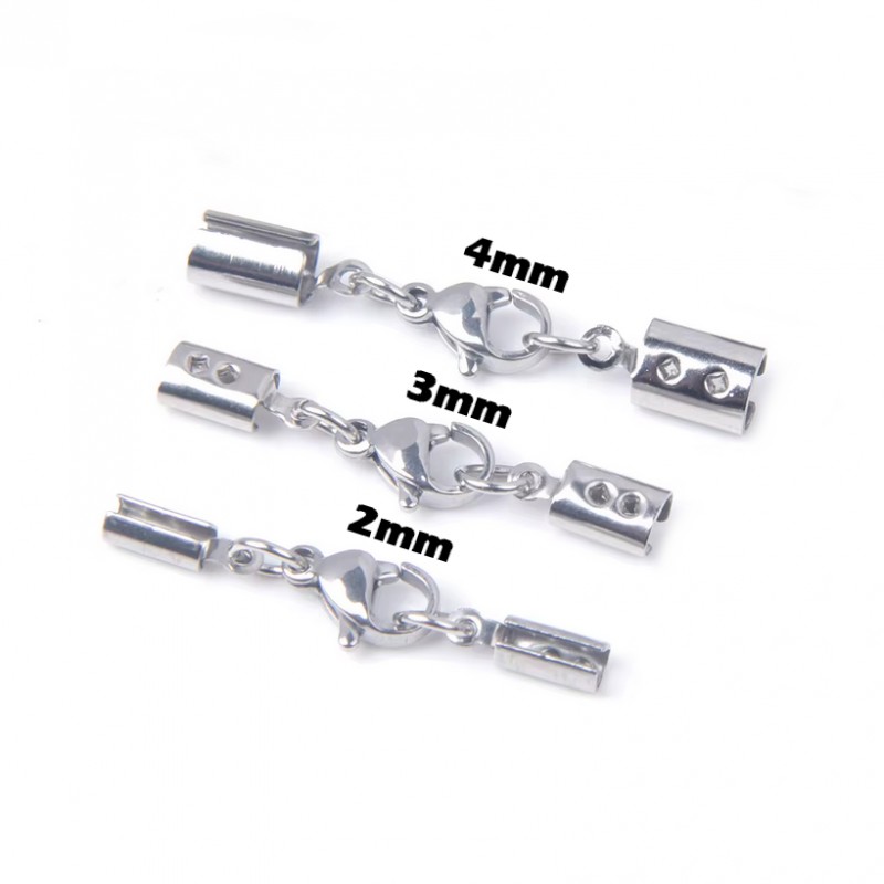 2 Fermoirs Embouts Attaches en Acier Inoxydable pour Cordon 2, 3 ou 4mm