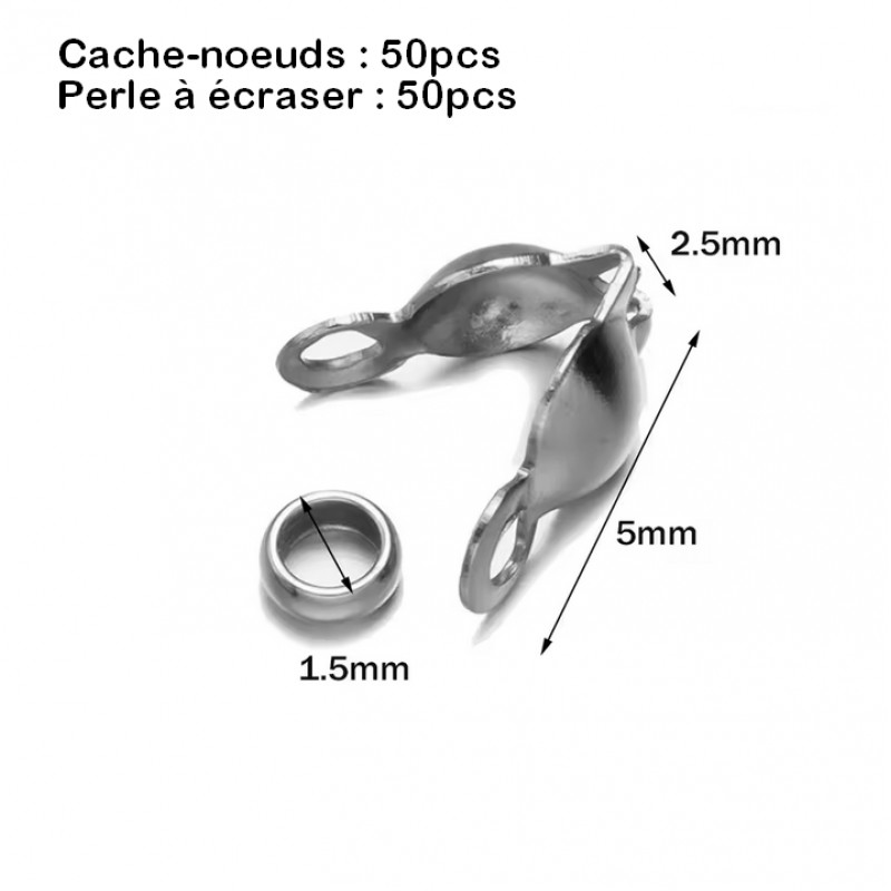 100 Pièces Cache-Noeuds Connecteurs Fermoirs Attaches en Acier Inoxydable 2,5x5 - 3,2x6,3 ou 4x8mm