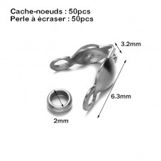 100 Pièces Cache-Noeuds Connecteurs Fermoirs Attaches en Acier Inoxydable 2,5x5 - 3,2x6,3 ou 4x8mm