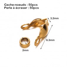 100 Pièces Cache-Noeuds Connecteurs Fermoirs Attaches en Acier Inoxydable 2,5x5 - 3,2x6,3 ou 4x8mm
