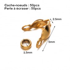 100 Pièces Cache-Noeuds Connecteurs Fermoirs Attaches en Acier Inoxydable 2,5x5 - 3,2x6,3 ou 4x8mm