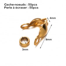 100 Pièces Cache-Noeuds Connecteurs Fermoirs Attaches en Acier Inoxydable 2,5x5 - 3,2x6,3 ou 4x8mm
