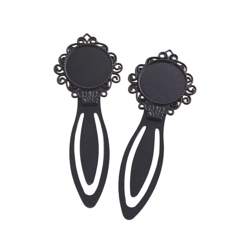 Support en Métal Marque-Page Signet Noir pour Cabochon 20mm