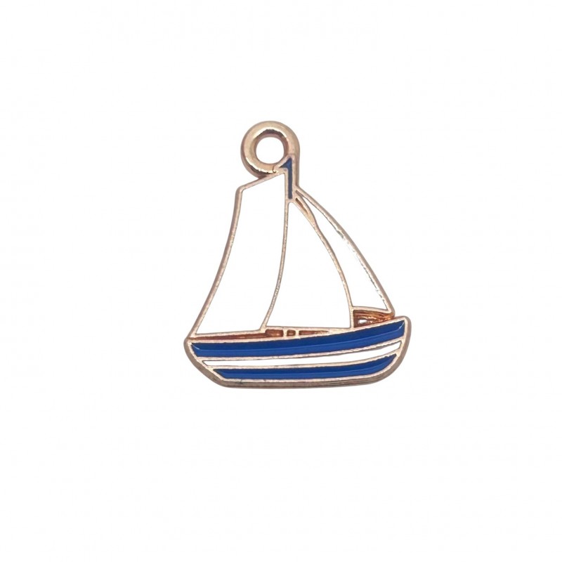 2 Breloques Bateau en Émail Métal Doré 18x15mm