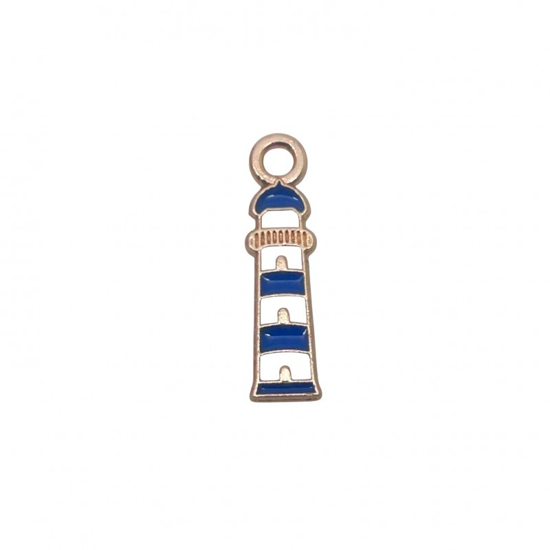 2 Breloques Phare en Émail Métal Doré 18x5mm