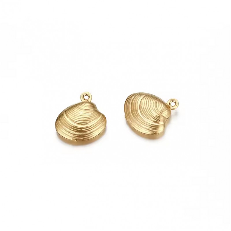 4 Breloques Coquillage en Métal Doré 14x13mm