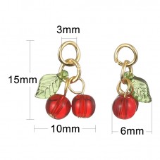 2 Breloques Fruit Cerises en Acrylique Métal Doré 15x10mm