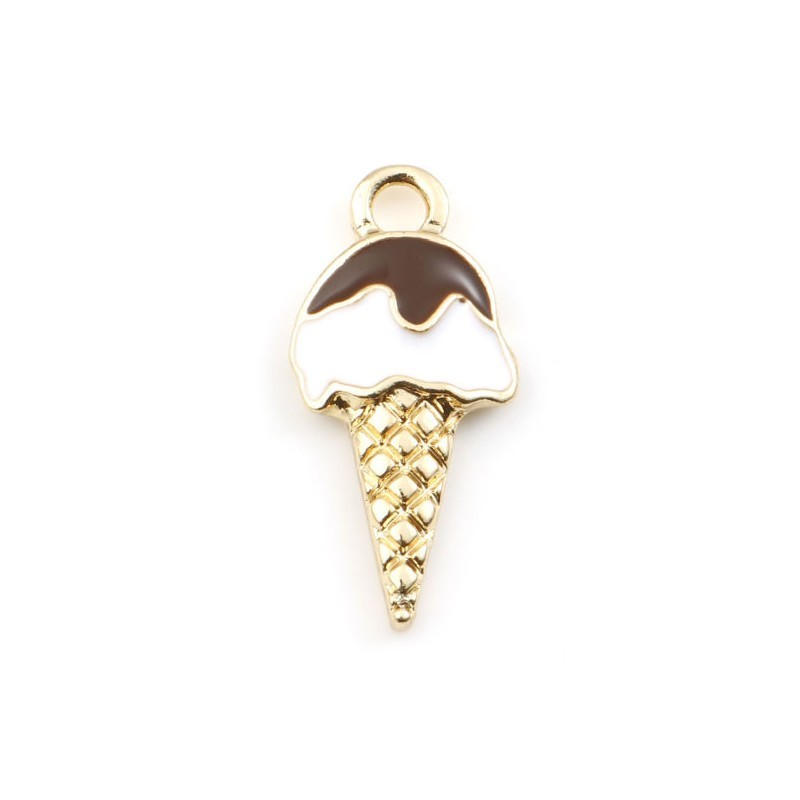 2 Breloques Glace en Émail Métal Doré 21x10mm