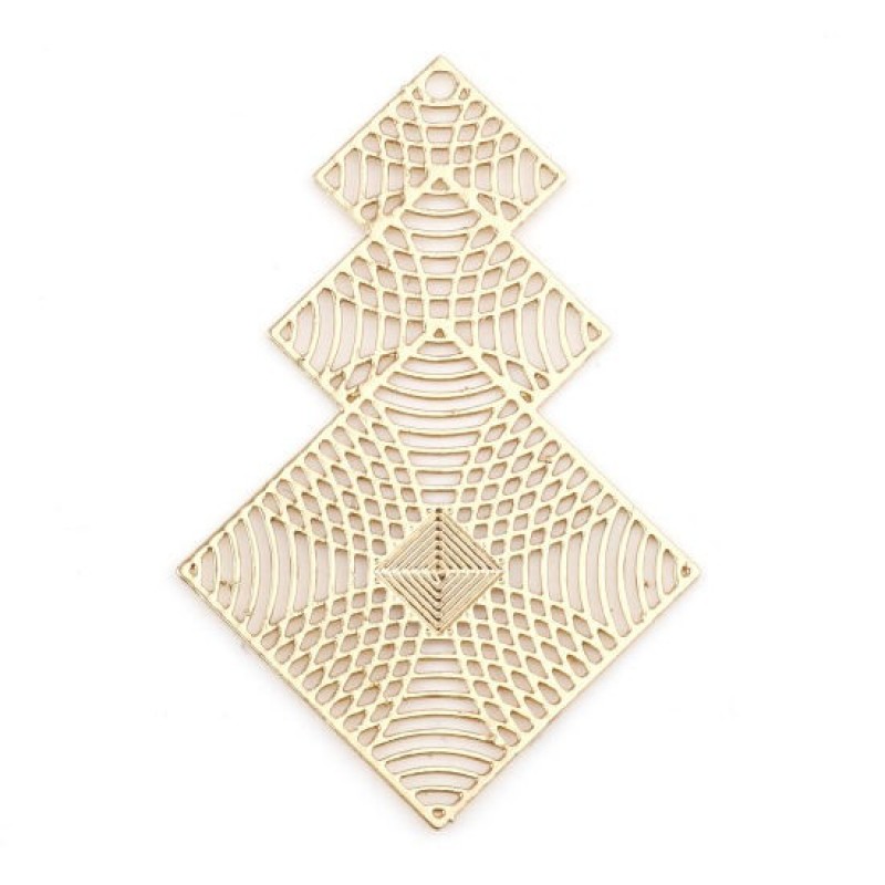 2 Breloques Pendentif Doré Estampe Filigrane Ajouré 40x27mm