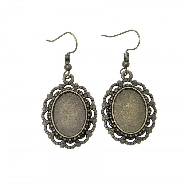 1 Paire de Support Boucle d'Oreille Crochet Bronze pour Cabochon 13x18mm