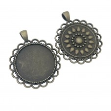 Support Pendentif Arabesques Argenté, Bronze ou Noir pour Cabochon 30mm