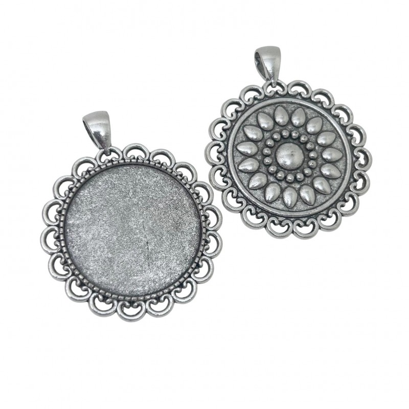 Support Pendentif Arabesques Argenté, Bronze ou Noir pour Cabochon 30mm