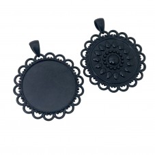 Support Pendentif Arabesques Argenté, Bronze ou Noir pour Cabochon 30mm