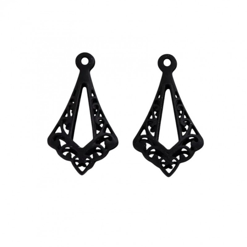 Breloque Pendentif Goutte Ajouré Noir 30x16mm