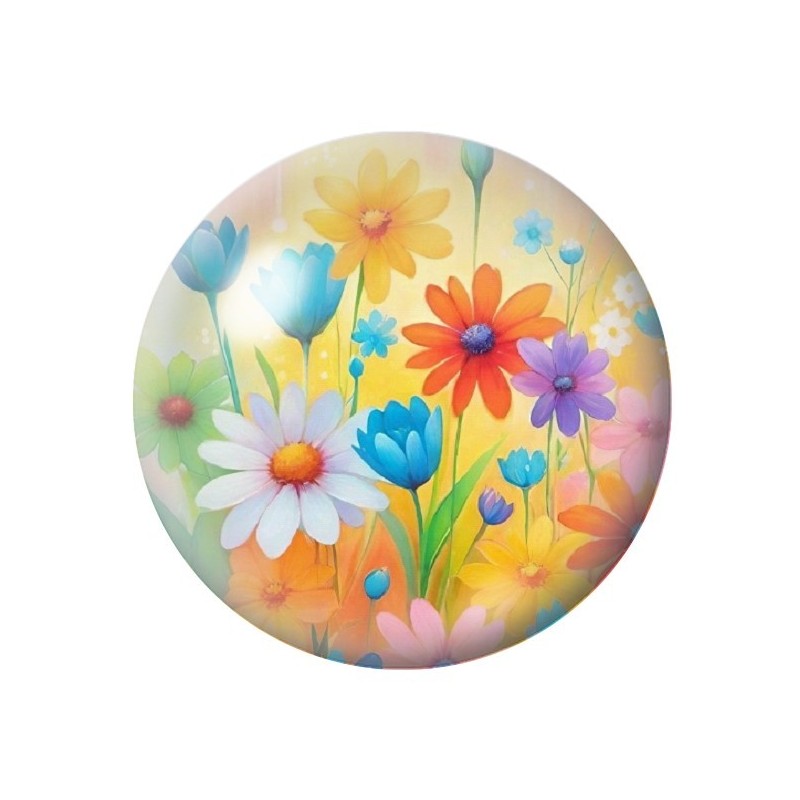 Cabochon en Verre Illustré Fleurs 12 à 25mm