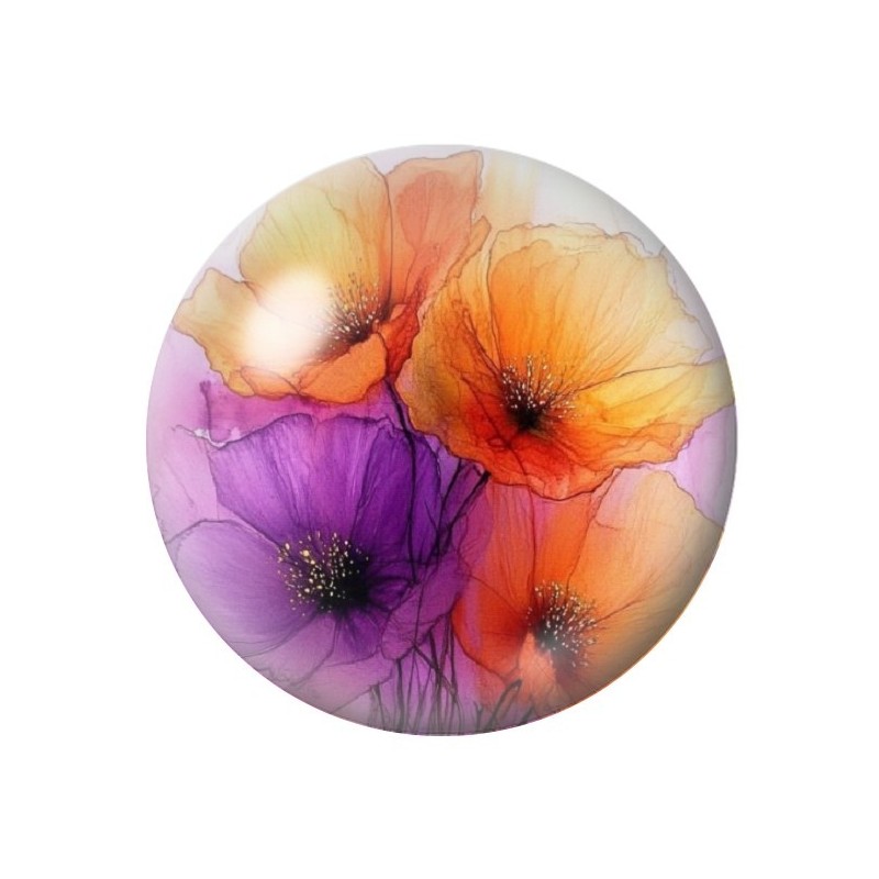 Cabochon en Verre Illustré Fleurs 12 à 25mm