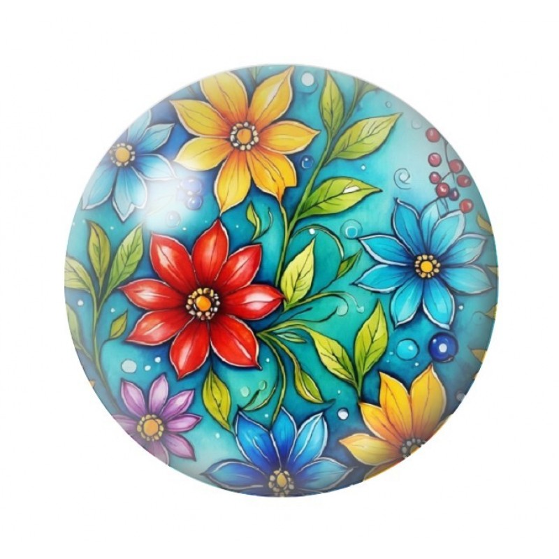 Cabochon en Verre Illustré Fleurs 12 à 25mm