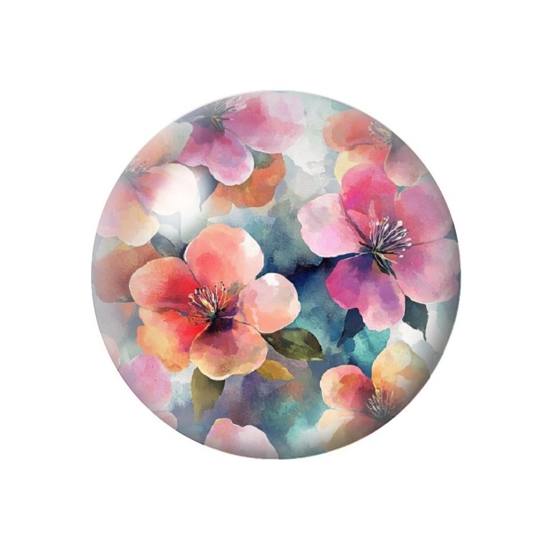 Cabochon en Verre Illustré Fleurs 12 à 25mm