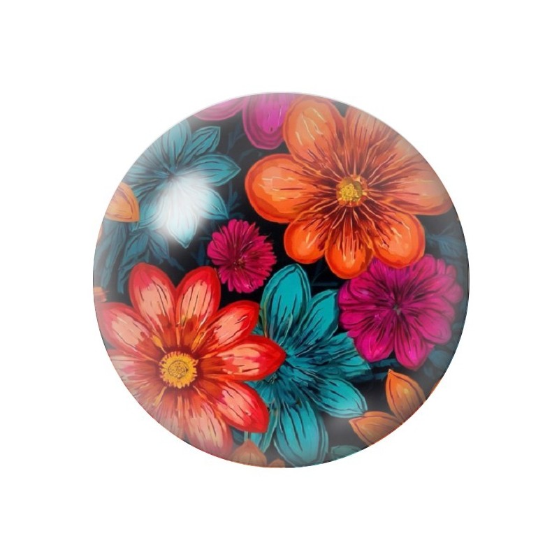 Cabochon en Verre Illustré Fleurs 12 à 25mm