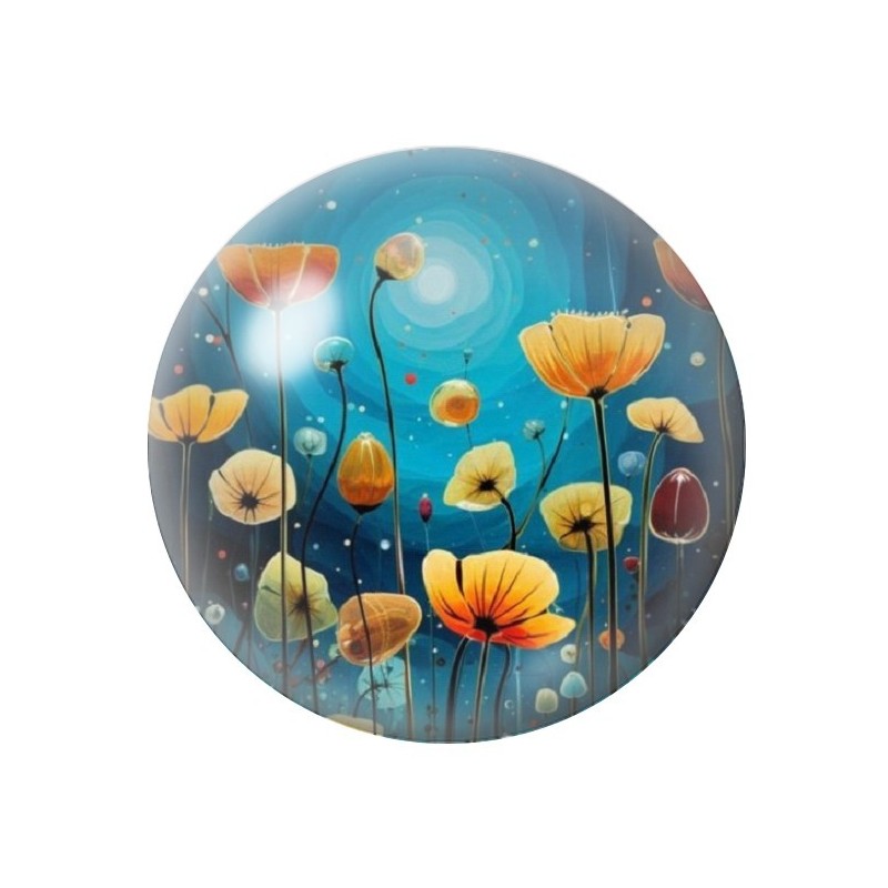 Cabochon en Verre Illustré Fleurs 12 à 25mm