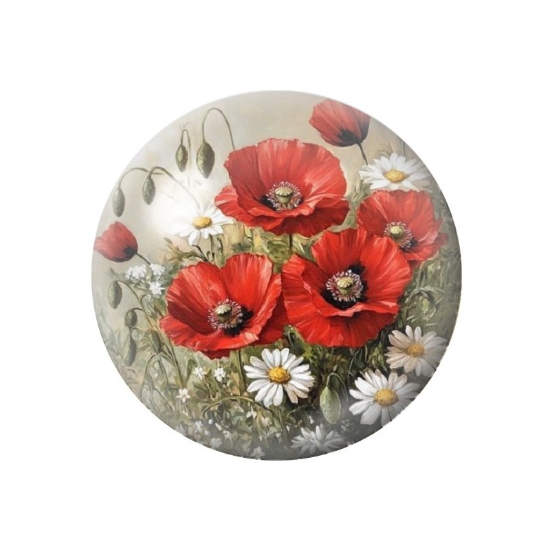 Cabochon en Verre Illustré Fleurs 12 à 25mm