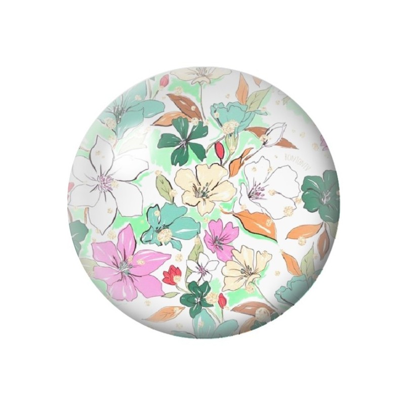 Cabochon en Verre Illustré Fleurs 12 à 25mm