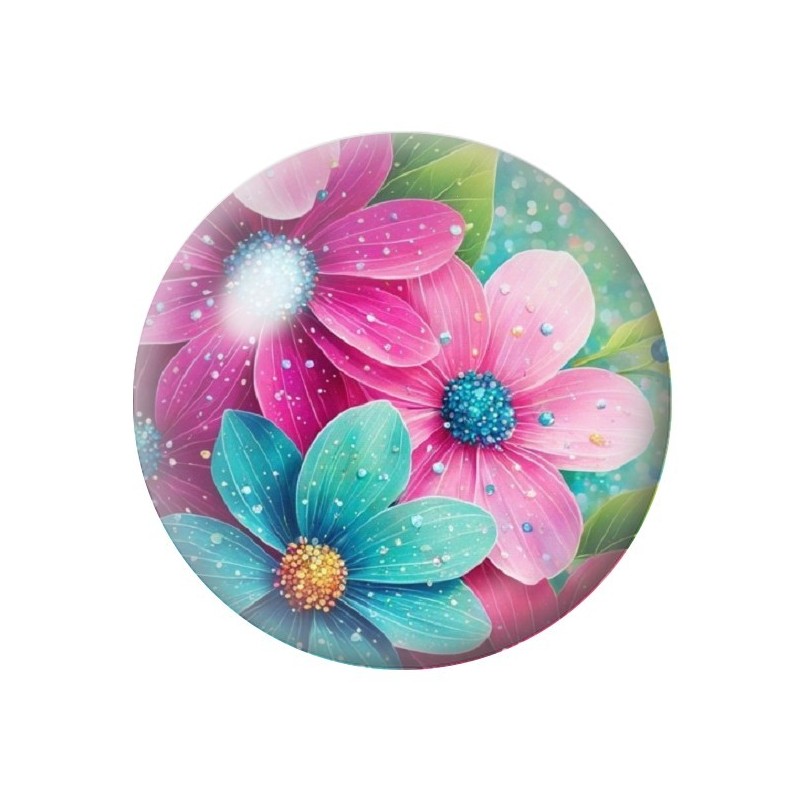 Cabochon en Verre Illustré Fleurs 12 à 25mm