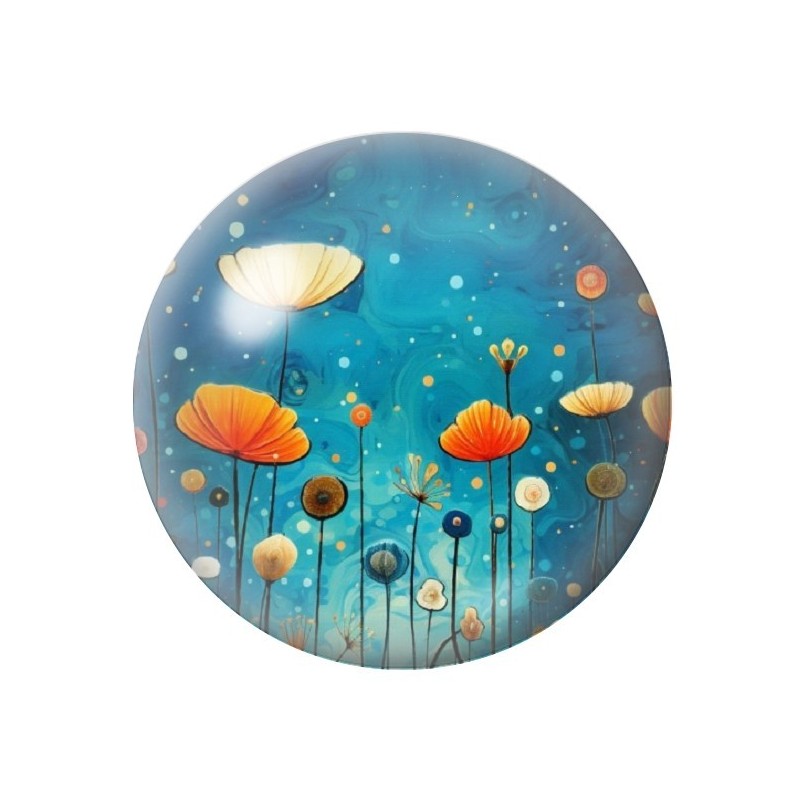 Cabochon en Verre Illustré Fleurs 12 à 25mm