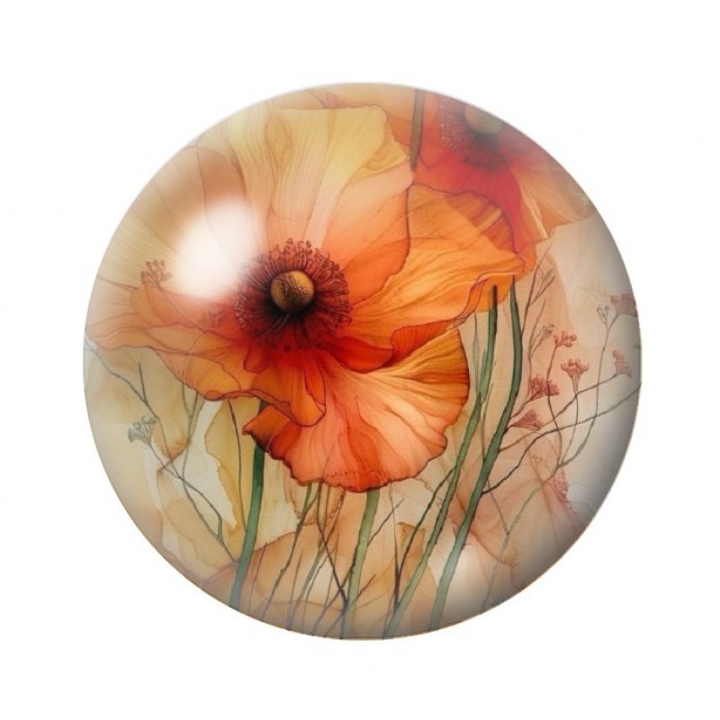 Cabochon en Verre Illustré Fleurs 12 à 25mm