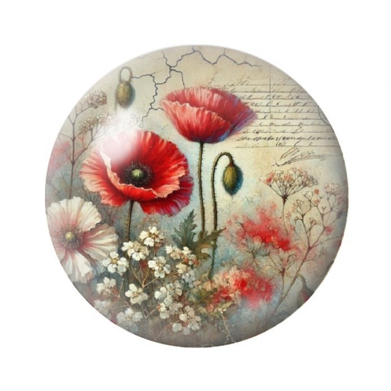 Cabochon en Verre Illustré Fleurs 12 à 25mm