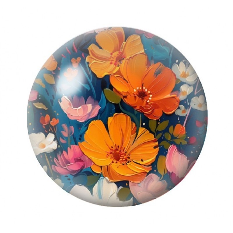 Cabochon en Verre Illustré Fleurs 12 à 25mm