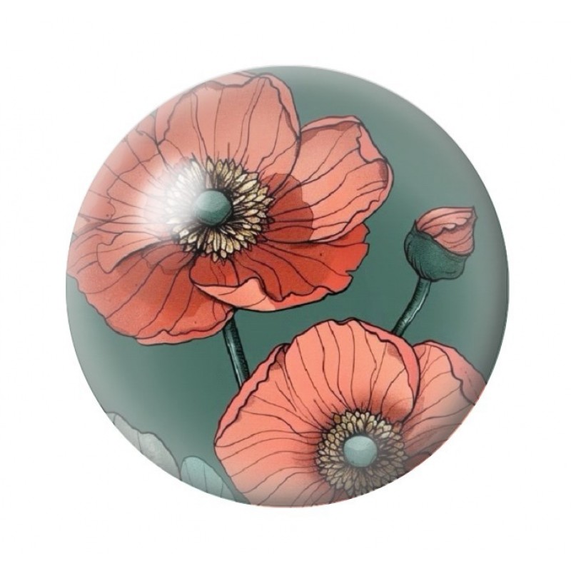 Cabochon en Verre Illustré Fleurs 12 à 25mm