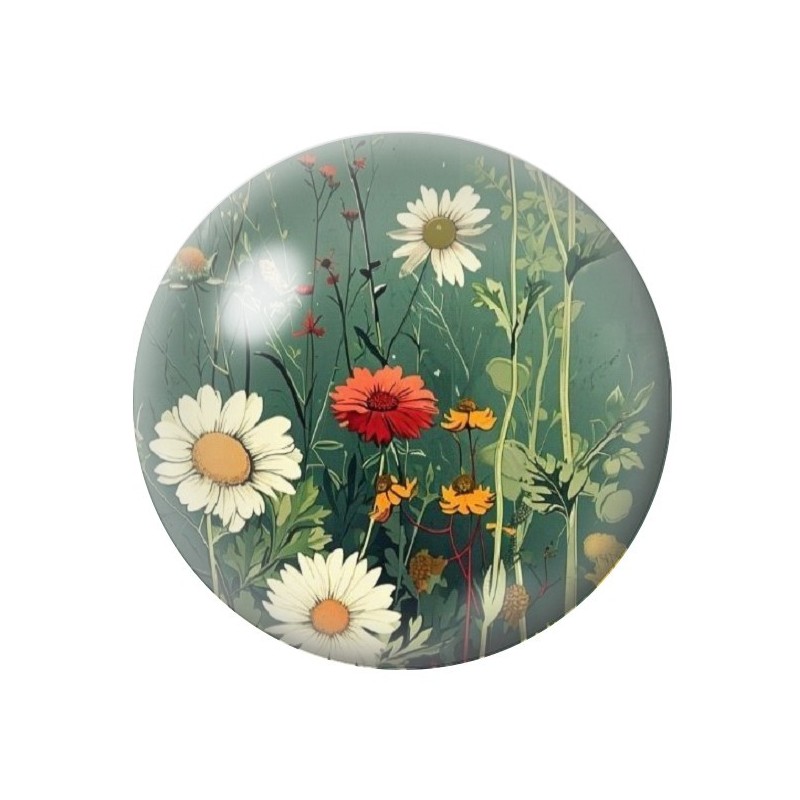 Cabochon en Verre Illustré Fleurs 12 à 25mm