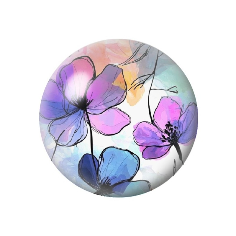 Cabochon en Verre Illustré Fleurs 12 à 25mm